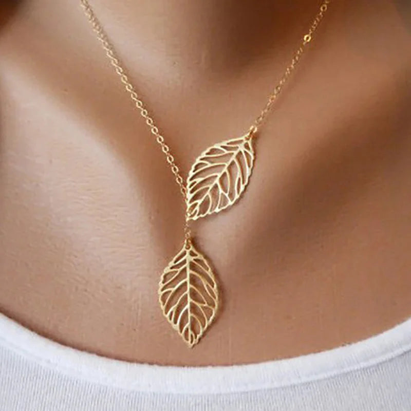 Double Leaves Pendant Necklaces