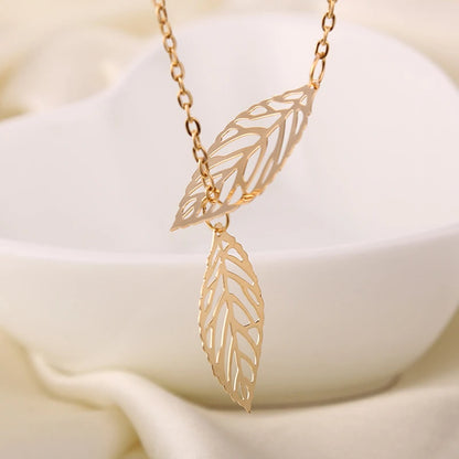 Double Leaves Pendant Necklaces