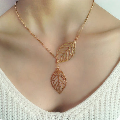 Double Leaves Pendant Necklaces