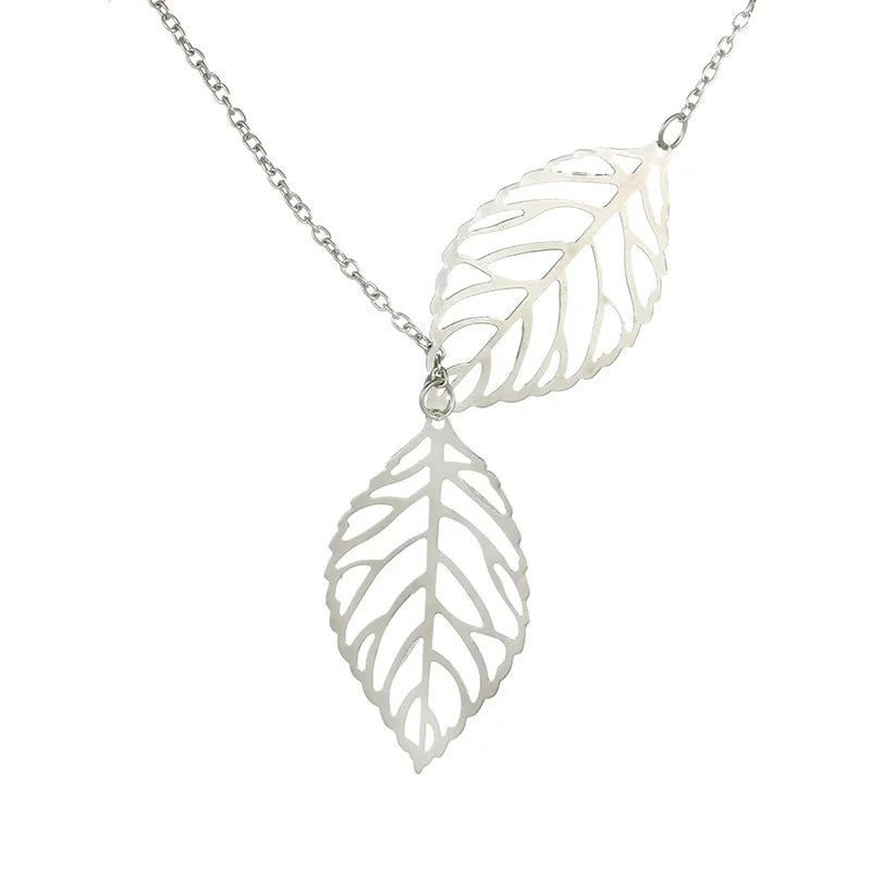 Double Leaves Pendant Necklaces